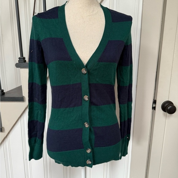 Tommy Hilfiger Sweaters - Green and Navy Striped Women's Cardigan Sweater